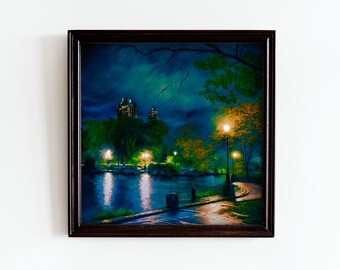 Póster de Central Park pintado a mano / Una noche en Central Park, Nueva York. Cartel de alta calidad. DESCARGA INSTANTÁNEA