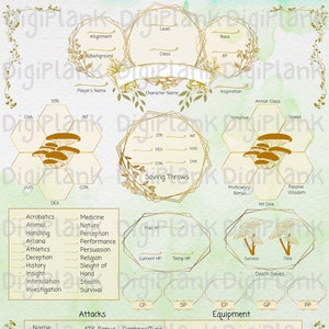 DnD Dungeons and Dragons TTRPG Fairycore Elf Character Sheet Blank Fill In