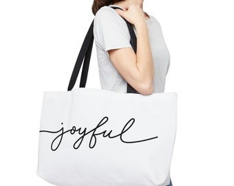 Joyful White Weekender Tote Bag