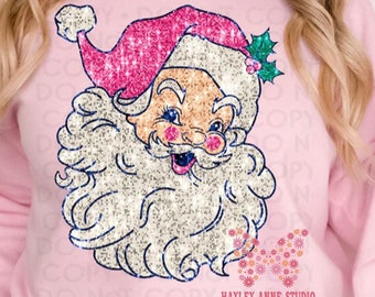 Pink Santa Faux Sequin, Glitter Santa, Santa Baby, Christmas Design, DTF Print, Ready to Press,DTF Transfer Ready To Press, Heat Transfer
