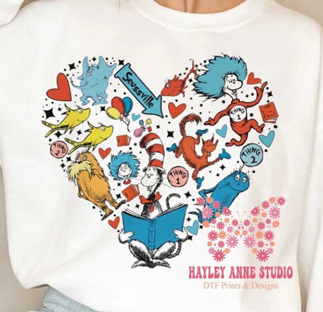 Dr Suess Character Heart, Dr Seuss, Read Across America, DTF Print ...