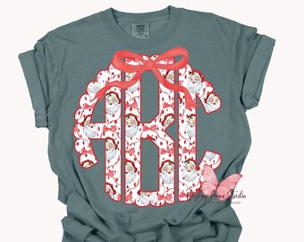 Custom Christmas Monogram, Christmas monogram, Santa, Coquette, Custom DTF Print, Ready to Press, Dtf Transfers Ready Press, Heat Transfer