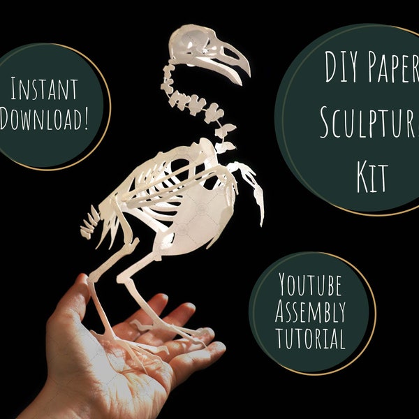 DIY Bird Skeleton Papercraft Activity Kit | 3D Crow Paper Sculpture PDF SVG Template | Printable Papercraft and Tutorial