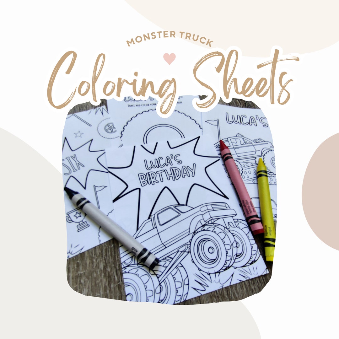 Monster Truck Coloring Favors Monster Truck Printable Etsy