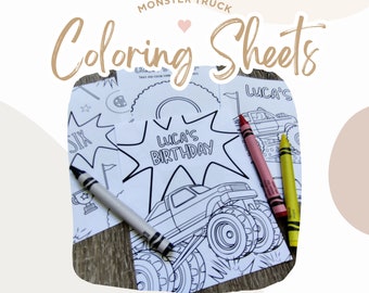 Personalized Monster Truck Coloring Pages | Birthday Party Favors (PDF)