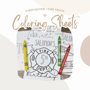 Firefighter Fire Truck Coloring Sheets Party Favors | Fire Truck Printable Party Favors | Firefighter Coloring Kit Goodie Bag Treat Favors