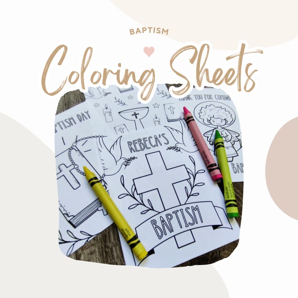 Baptism Christening Coloring Favors | Baptism Coloring Sheets | Baptism Printable Coloring Party Favors | Baptism Coloring Kids Kit Party