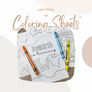 Two-nado Birthday Coloring Pages | Personalized Printable Party Favors (PDF)