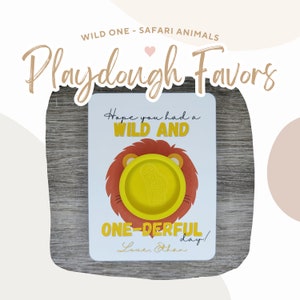 Wild One Safari First Birthday Playdough Printable Card Party Favors | Safari Animals Digital Playdough Favors | Wild One Kids Playdough Kit