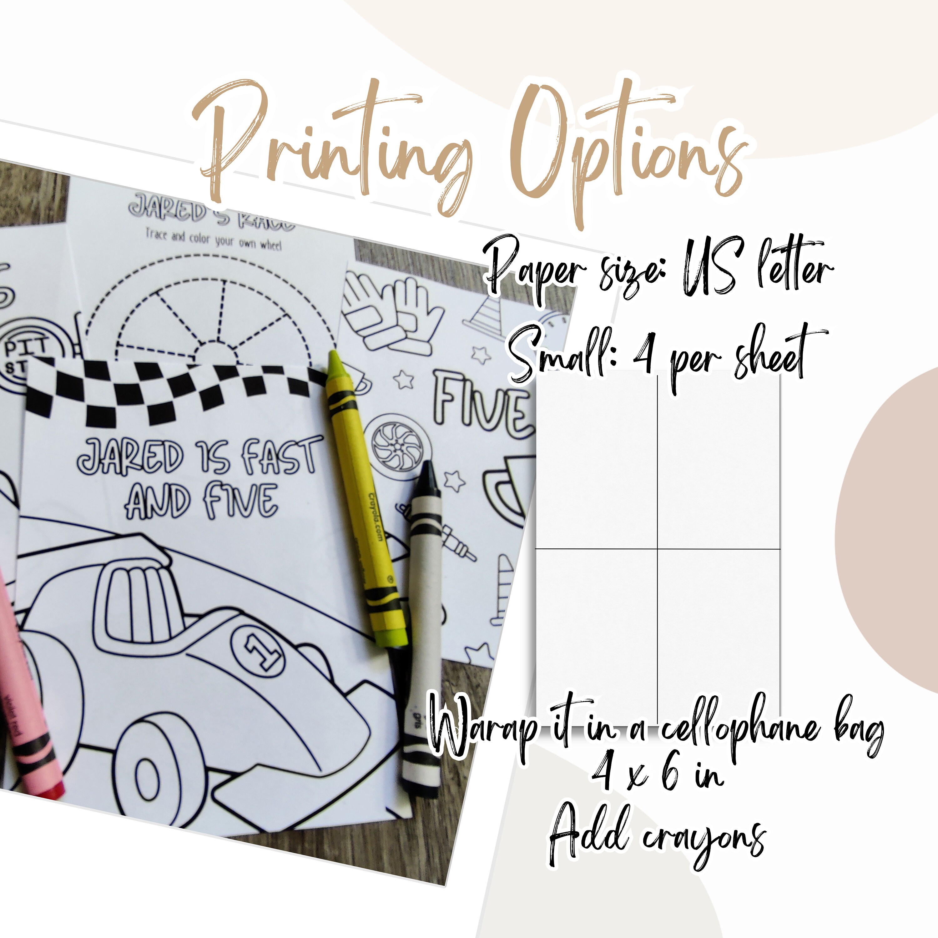 Race Car Coloring Favors Car Printable Party Favors Race Car Coloring ...
