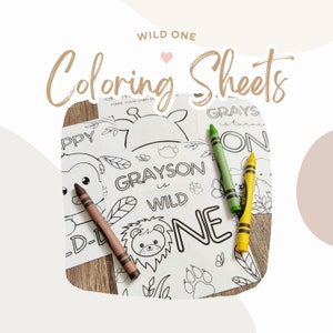 Wild One Safari Coloring Party Favors | Wild One Printable Party Animal Favors | Wild One Coloring Sheets | Wild One Party Kids Coloring Kit