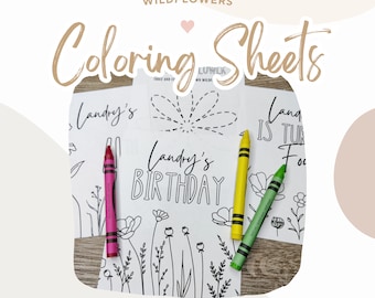 Wildflowers Coloring Party Favors | Personalized Printable Sheets (PDF)