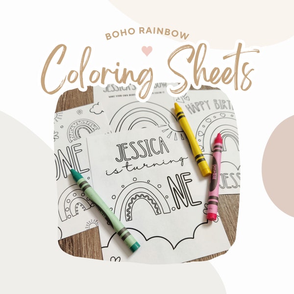 Boho Rainbow First Birthday Coloring Favors | Boho 1st Birthday Printable Party Favors | Boho Rainbow Coloring Sheets | Boho Party Coloring