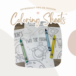 Astronaut Two The Moon Coloring Party Favors | Two The Moon Printable Party Favors | Astronaut Space Day Party Kids Coloring Sheets Kit