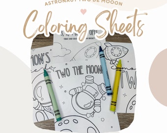 Astronaut Birthday Coloring Pages | Two The Moon Party Favors (PDF)