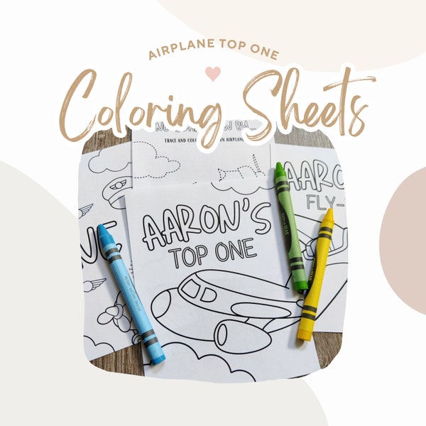 Airplane First Birthday Coloring Party Favors | Airplane Top One Party Favors | Airplane 1st Birthday Party Kids Coloring Kit Sheets