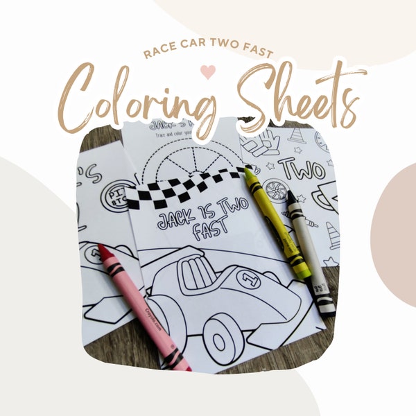 Race Car TWO Fast Coloring Favors | Two Fast Printable Party Favors | Race Car Coloring Sheets | Race Car Two Fast Digital Coloring Kit