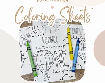 Hot Air Balloon First Birthday Coloring Pages | Party Favors (PDF)