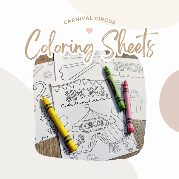 Carnival Circus Coloring Party Favors | Circus Printable Party Favors | Carnival Coloring Sheets | Carnival Circus Kids Coloring Kit