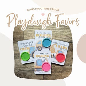 Bouwwagen Playdough afdrukbare kaart Feestartikelen | Constructie Playdough Cadeaubon Gunsten | Constructie kinderpakket Goodiegunsten