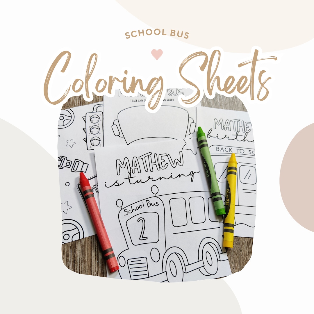School Bus Coloring Party Favors | School Bus Printable Party Favors ...