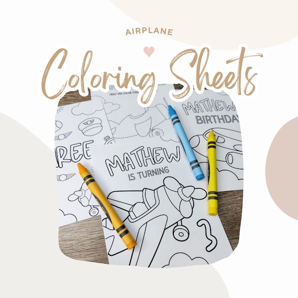 Airplane Coloring Favors | Airplane Printable Party Favors | Airplane Digital Coloring Sheets | Airplane Printable Coloring Kit