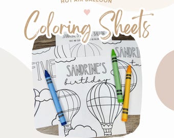 Hot Air Balloon Coloring Pages | Personalized Birthday Party Favors (PDF)