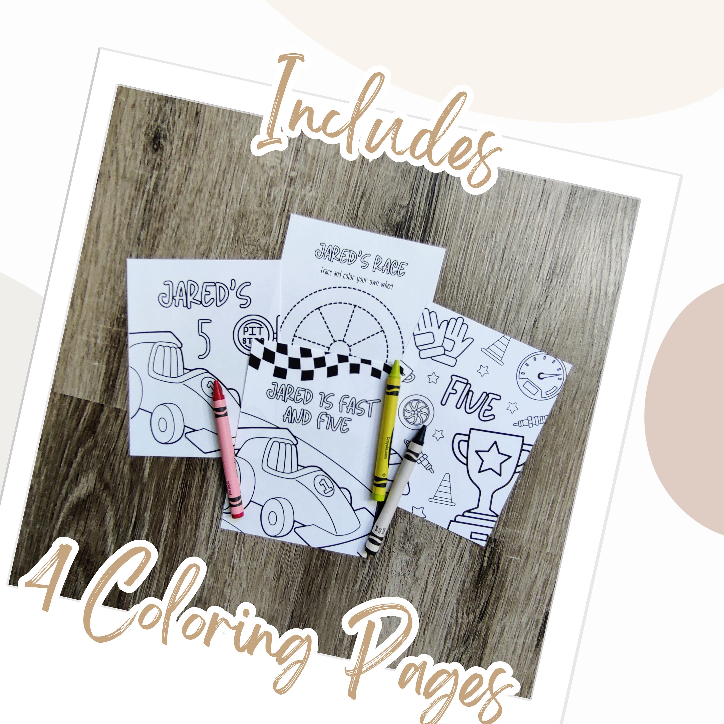 Race Car Coloring Favors Car Printable Party Favors Race Car Coloring ...