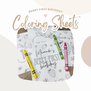 Strawberry Berry First Birthday Coloring Favors | Berry First Party Favors | Strawberry 1st Birthday Kids Coloring Kit Sheets
