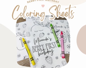Strawberry First Birthday Coloring Pages | Party Favors (PDF)