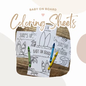 Baby On Board Baby Shower Coloring Party Favors | Surf Baby Shower Coloring Sheets | Baby On Board Kids Coloring Kit | Surf Coloring Goodies