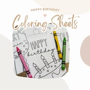 Happy Birthday Coloring Party Favors | Birthday Printable Party Favors | Happy Birthday Coloring Sheets | Birthday Coloring Party Treats