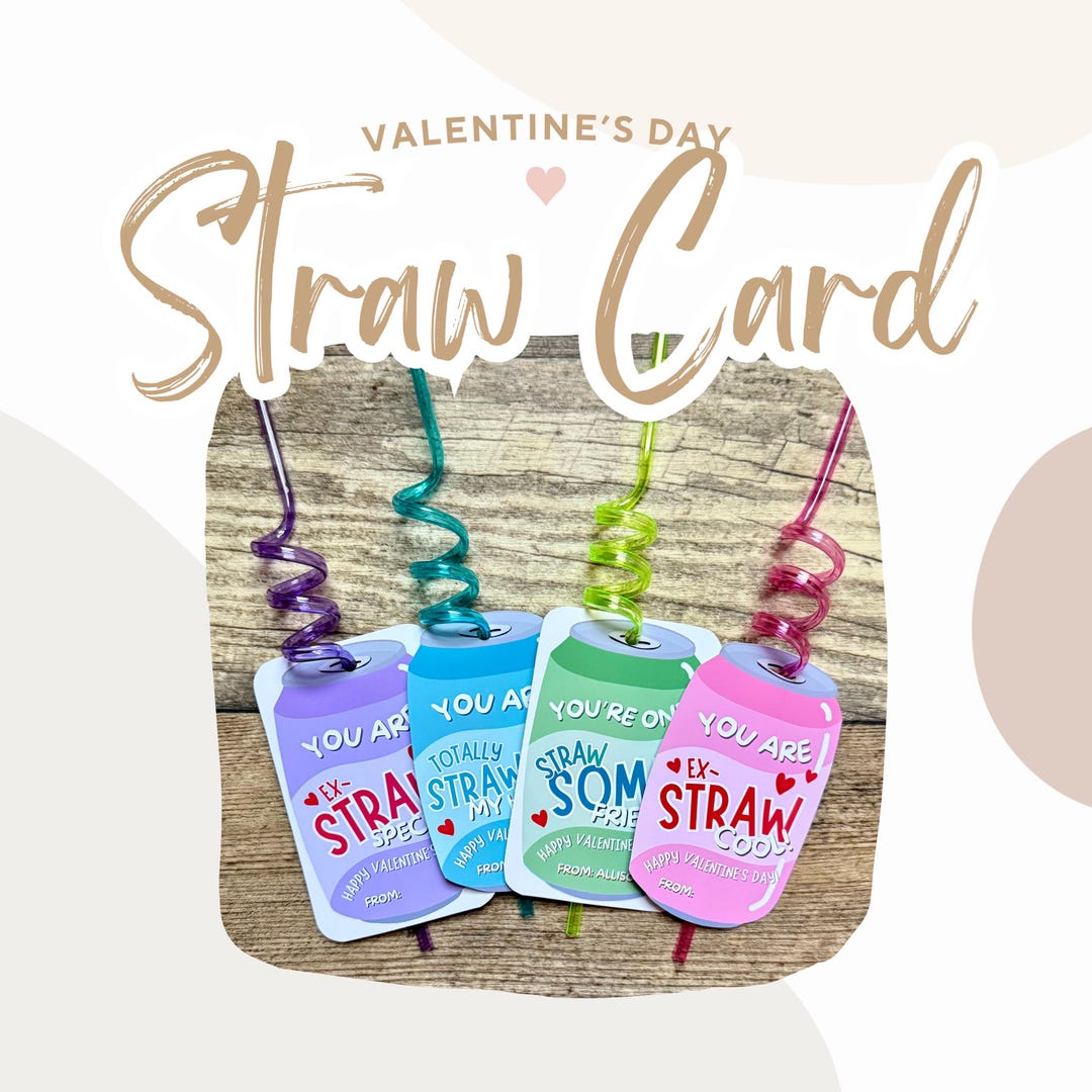 Straw Card Valentine's Day Straw Card Favors (printable PDF) - Etsy