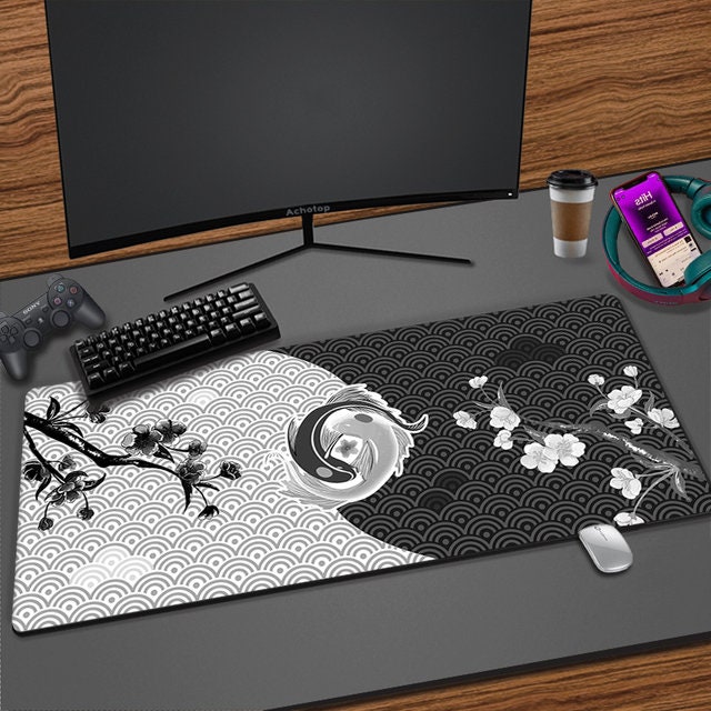 Japanese Gaming Mouse Pad, Yin Yang Fish Mouse Mat, Gaming Desk