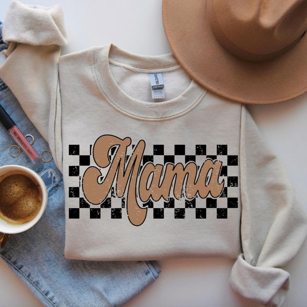 Retro Checkered Mama, Mama Sweatshirt, Trendy Mom Design, Cool Mom, Gifts For Mom, Mothers Day, Personalized Mom Gift