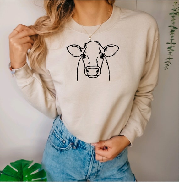 Sudadera de cabeza de vaca cuello redondo unisex de icono de vaca camisa de vaca sudadera de granja cuello redondo animal granjero cuello redondo occidental cara de vaca linda Etsy Espana