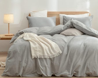 Silver Grey Linen Bedding Set Duvet Cover Set Boho Linen Bedding with Pillowcases, Custom Linen Bedding Queen, Duvet Cover Linen Bedding Set