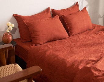 Cotton Duvet Cover In Burnt Orange Bedding Set Rust Duvet Cover With 2 Pillowcases / Cotton bedding Custom Cotton Bedding Available