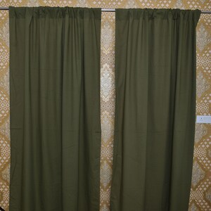 Olive Green Cotton Curtain, 2 Panel, Boho Curtain, Living Room Curtain, Cotton Window Rod Pocket, Long Cotton Curtain, Custom Cotton Curtain