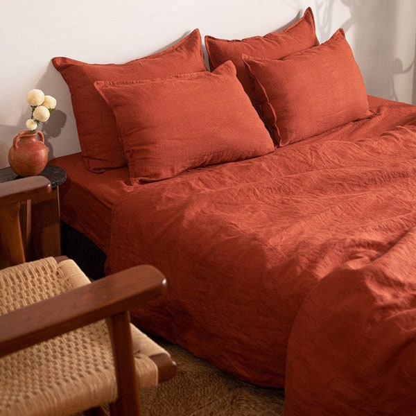 Cotton Duvet Cover In Burnt Orange Bedding Set Rust Duvet Cover With 2 Pillowcases / Cotton bedding Custom Cotton Bedding Available