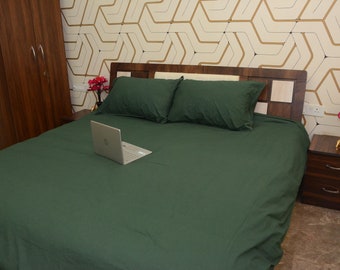 Parure de lit en lin verte Parure de lit en lin bohème avec taies d'oreiller