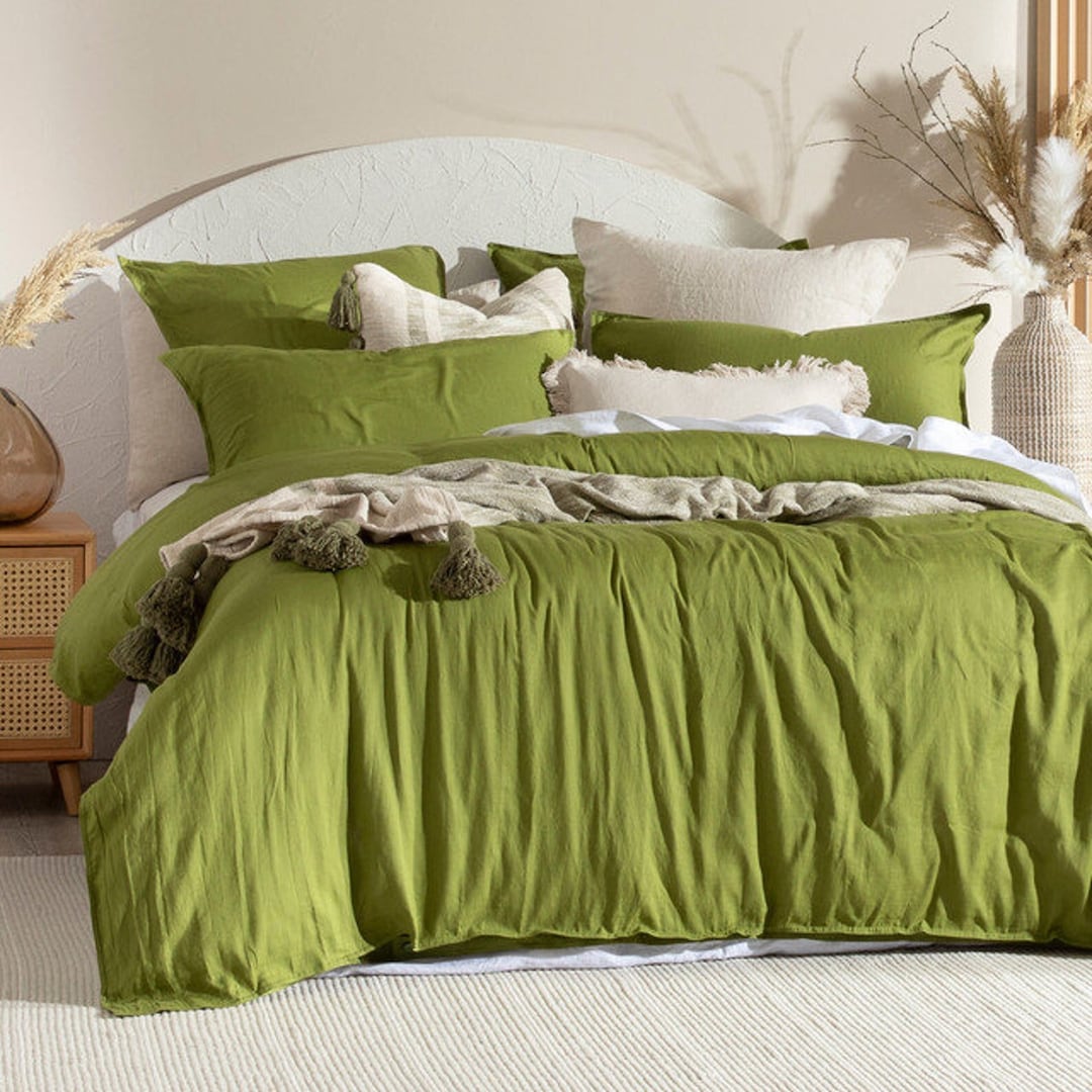 3 Piece Linen Bedding Set Moss Green Bedding Linen Bedding Etsy