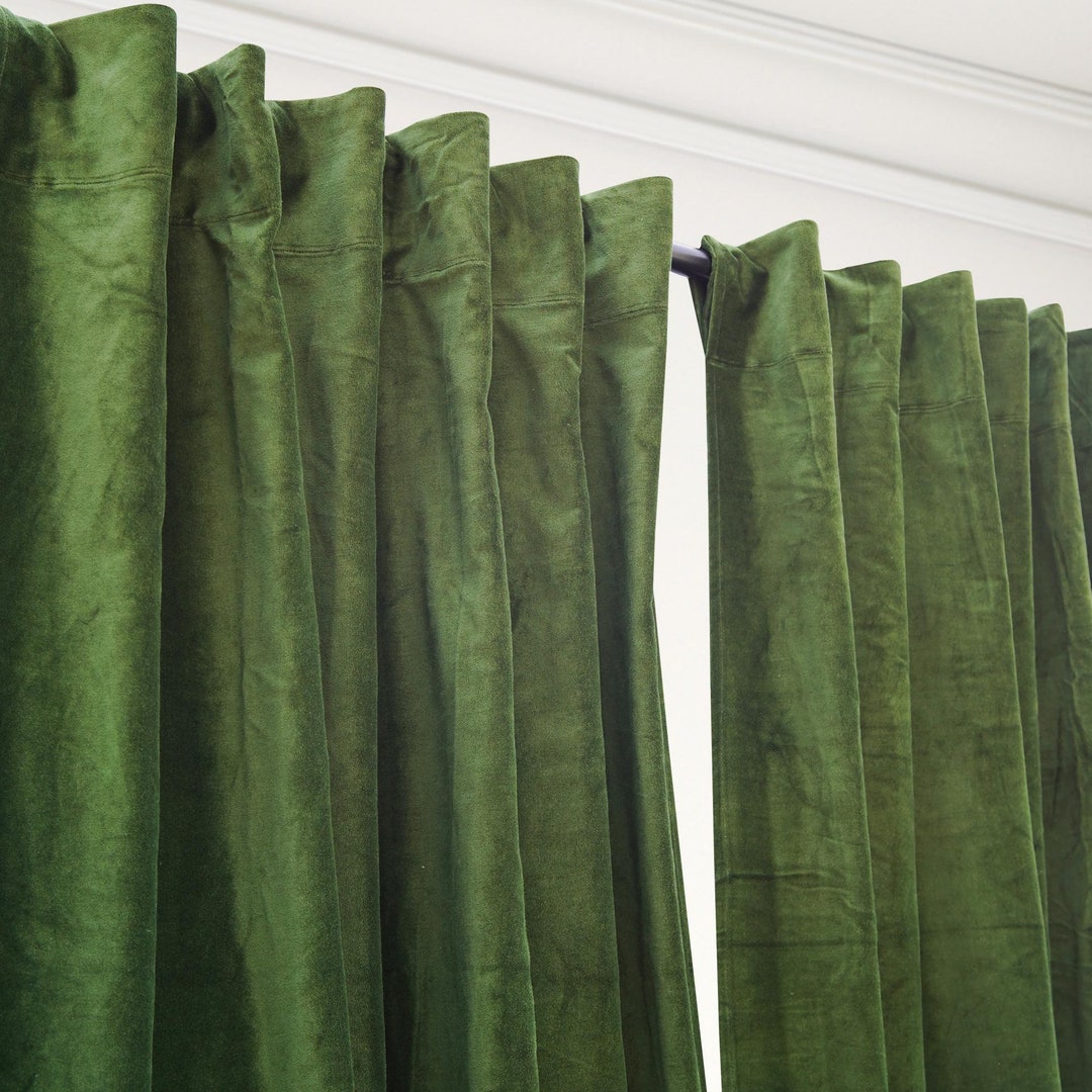 Dark Green Velvet Curtain, Velvet Window Drape / Velvet Curtain 2 Panel