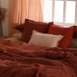 Cotton Duvet Cover In Burnt Orange Bedding Set Rust Duvet Cover With 2 Pillowcases / Cotton bedding Custom Cotton Bedding Available image 4
