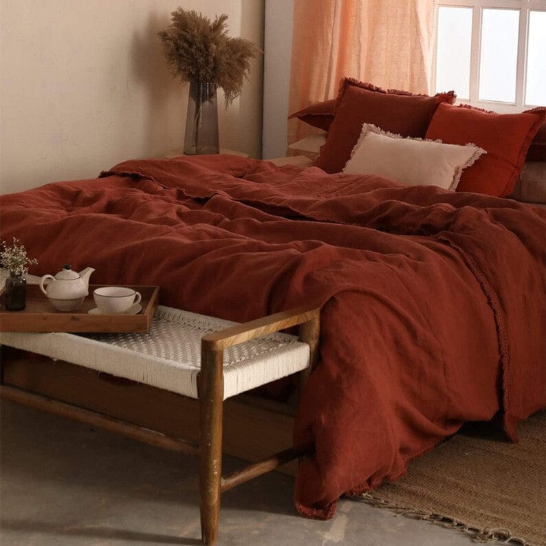 Cotton Duvet Cover In Burnt Orange Bedding Set Rust Duvet Cover With 2 Pillowcases / Cotton bedding Custom Cotton Bedding Available image 5