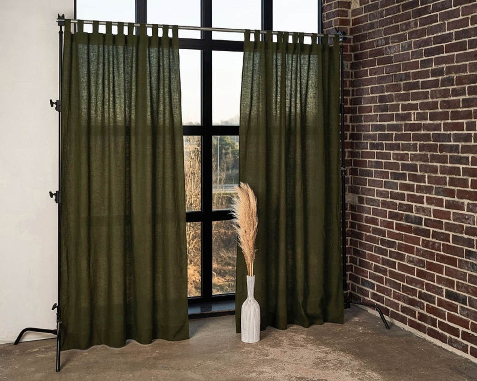Olive Green Linen Curtain Living Room Extra Long Stonewashed - Etsy