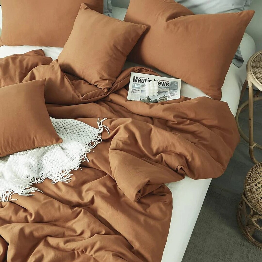 Linen Bedding in Cinnamon Linen Bedding Boho Duvet Cover Softened Linen
