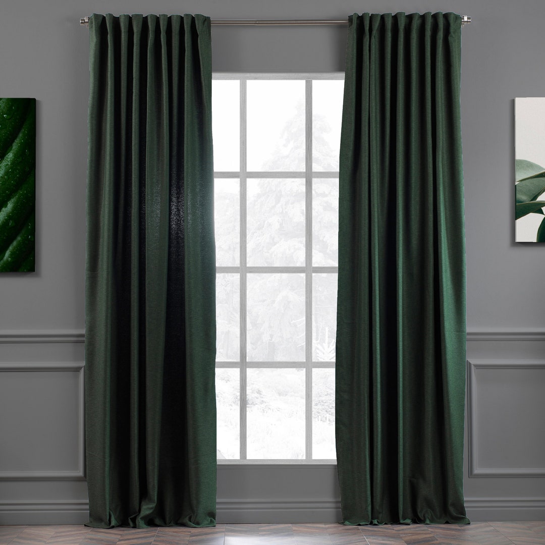 Cotton Curtains 2 Panel Set Dark Green Curtain Green Curtains Etsy