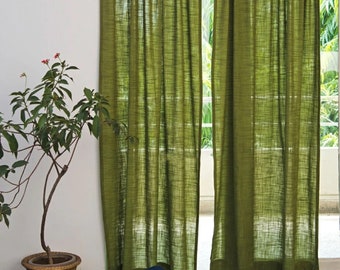 Moss Green Back Tab Linen Curtain Green Washed Long Curtain 2 Panels Custom Size Linen Curtain Solid Curtain for Bedroom Living Room Curtain