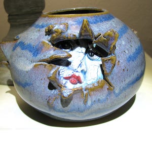 Always Azul Pottery - Crack Vase - Female Face and Butt - Multi Layered Glazes - 1980's